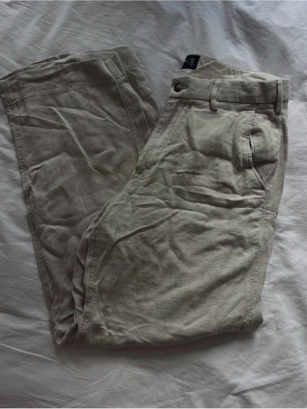 Abercrombie & Fitch Men's Light Beige linen-blend trousers